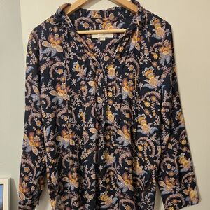 LOFT Navy Paisley Button Down Tunic Blouse